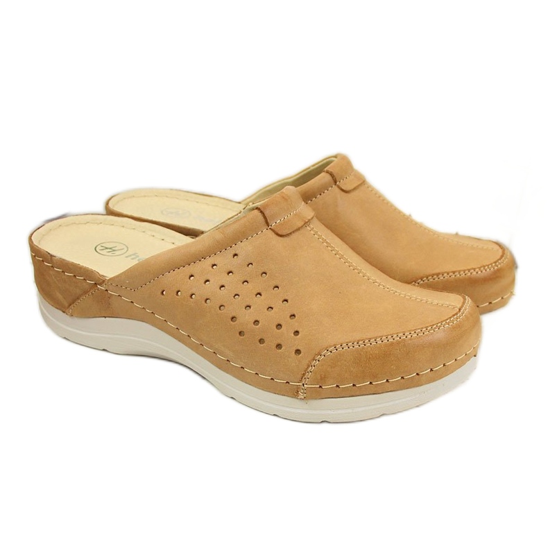 Women's leather slippers light brown Helios 281 Women's leather slippers light brown Helios 281