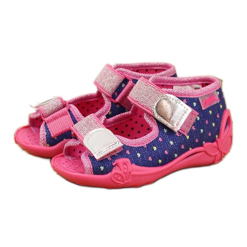 Girls' slippers for kindergarten with navy blue Befado turnips pink