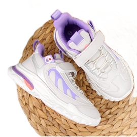 Girls' sports shoes with velcro gray-purple American Club white