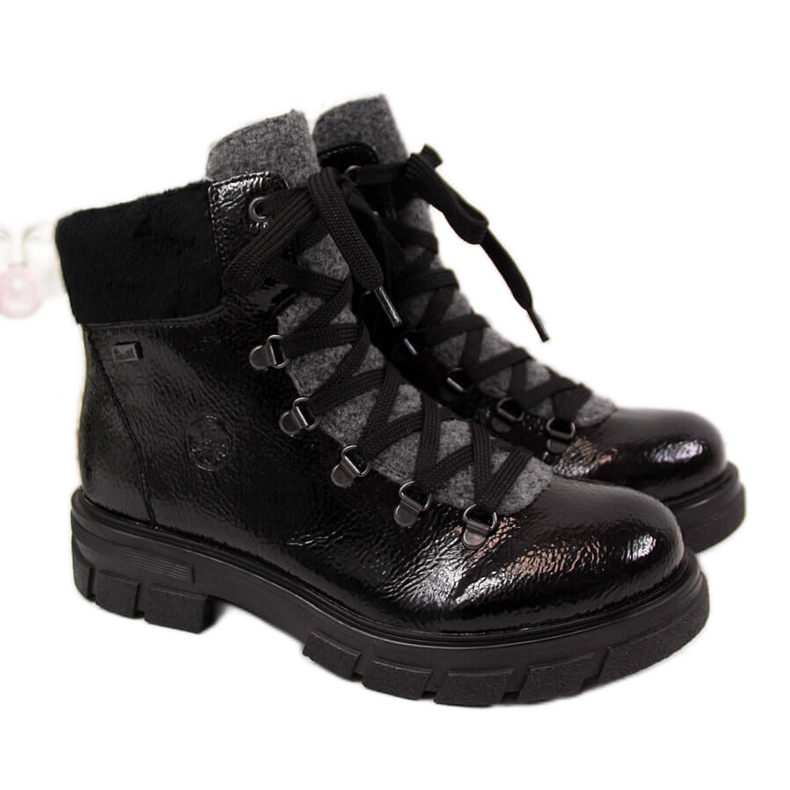 Women's black lacquered insulated boots Rieker Z9132-00