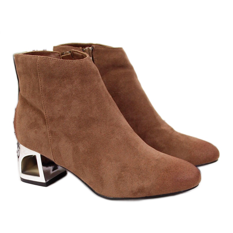 T.Sokolski Brown women's boots with decorative heels by T. Sokolski