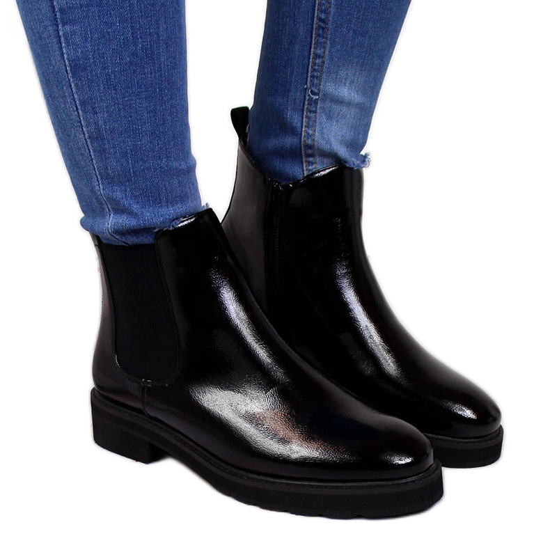 Black Sergio Leone insulated black lacquered Chelsea boots