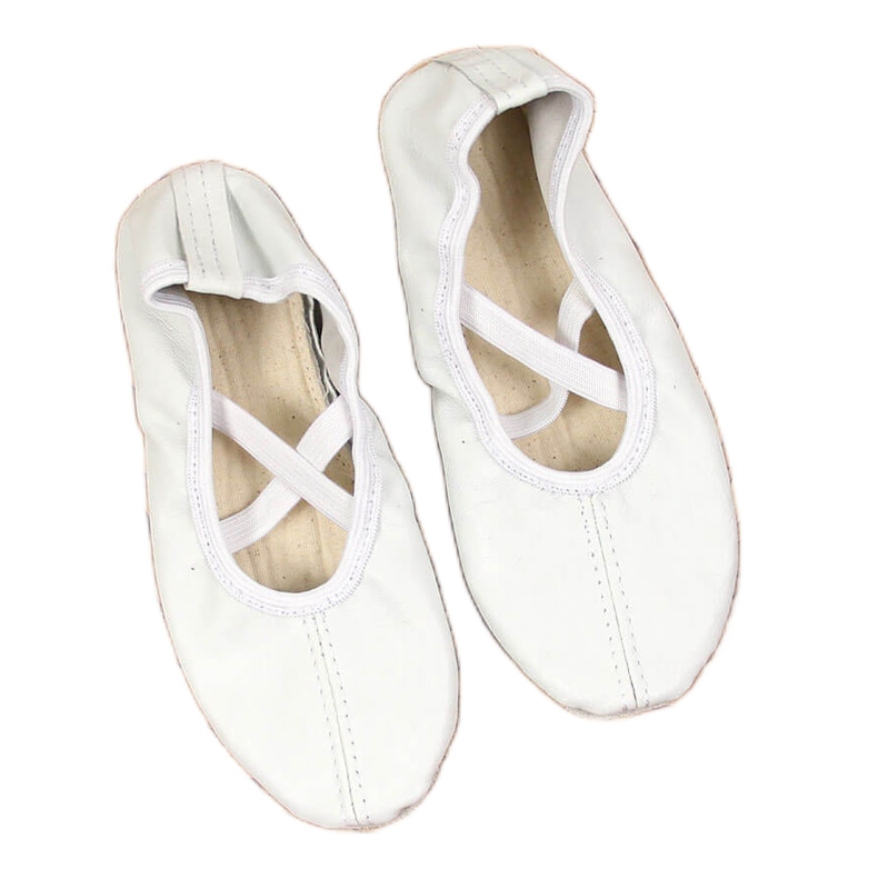 Leather women's ballet shoes with elastic bands, white Nazo Leather women's ballet shoes with elastic bands, white Nazo