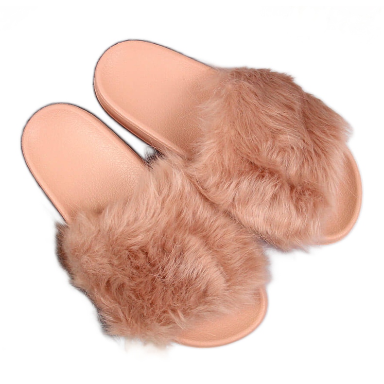 Women's slippers with fur beige Msmg