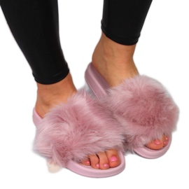 Women's slippers with fur light purple Msmg