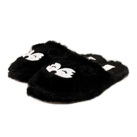 Black Cloxx fur women's slippers with ears