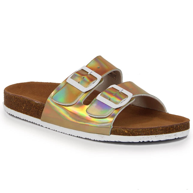 Women's golden slippers with buckles Big Star HH274896