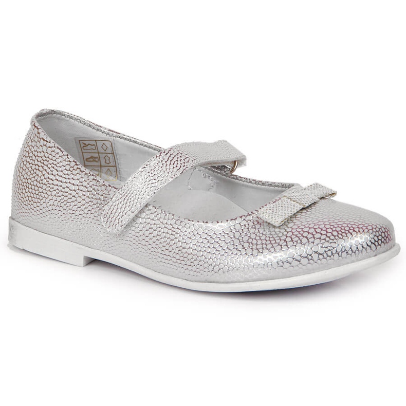 Communion girls' ballerinas with velcro silver Kornecki 6493