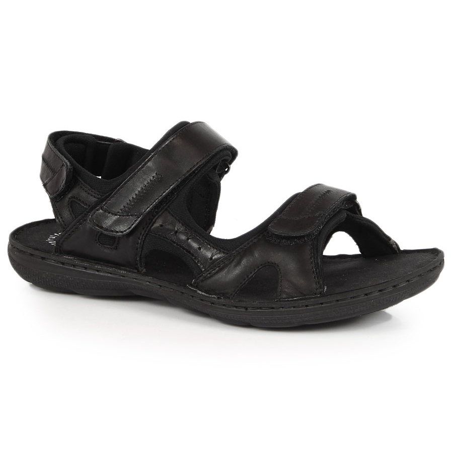 Black men's leather sandals with velcro fasteners Łukbut 991 KeeShoes