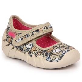 Girls' ballerinas slippers with velcro beige in Befado foxes