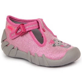 Girls' slippers for kindergarten pink-gray Befado