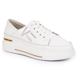 Women's leather shoes, white Vinceza sneakers
