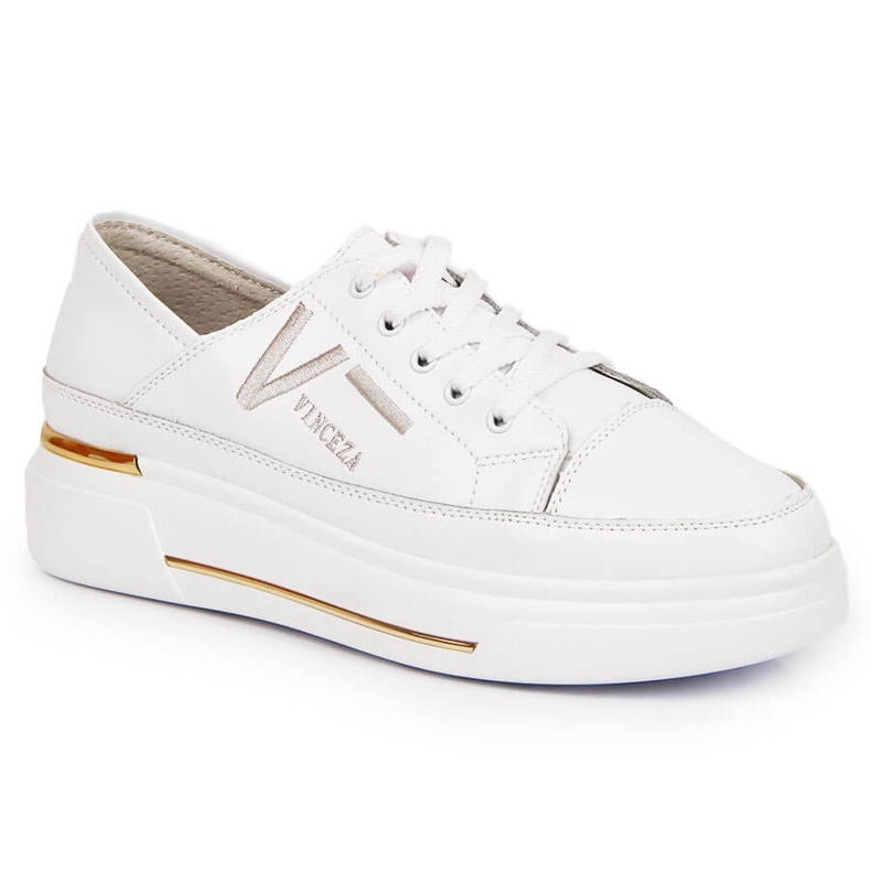 Women's leather shoes, white Vinceza sneakers