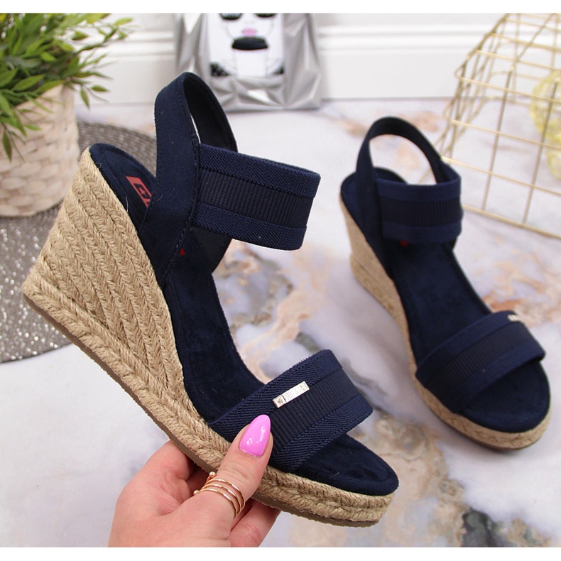 Sandals espadrilles on wedges navy blue Big Star JJ274977 Sandals espadrilles on wedges navy blue Big Star JJ274977