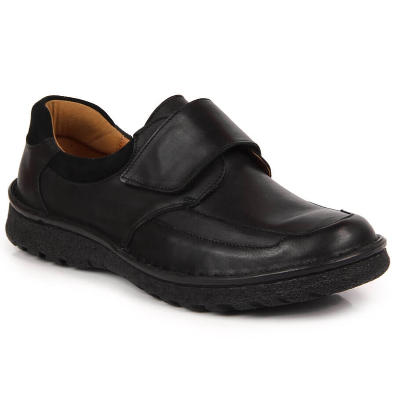Leather men's shoes with velcro black Łukbut 1163