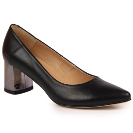 Black Juma leather pumps on a decorative post