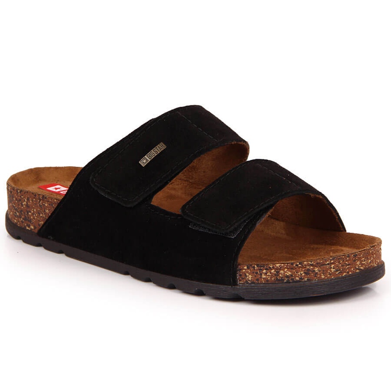 Men's leather slippers with velcro black Big Star JJ176001