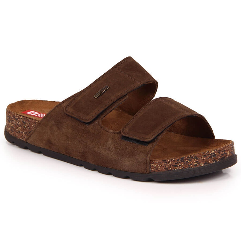 Men's leather slippers with Velcro brown Big Star JJ176002