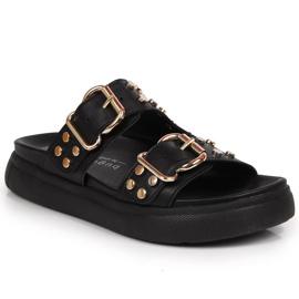 Women's slippers with rivets black Bugatti JJ253070