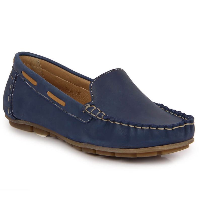 Leather women's loafers navy blue Helios 398