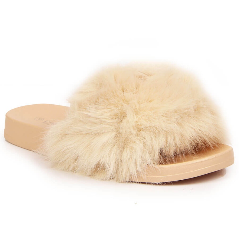 Women's beige furry slippers Vinceza