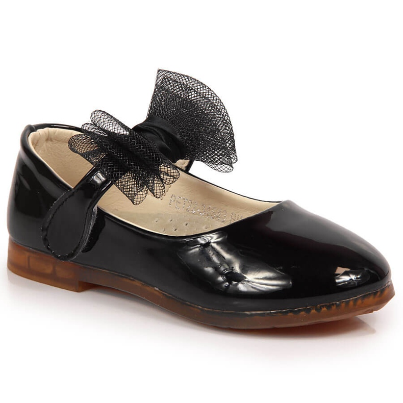 Girls' ballerinas with velcro and a bow, black Vinceza
