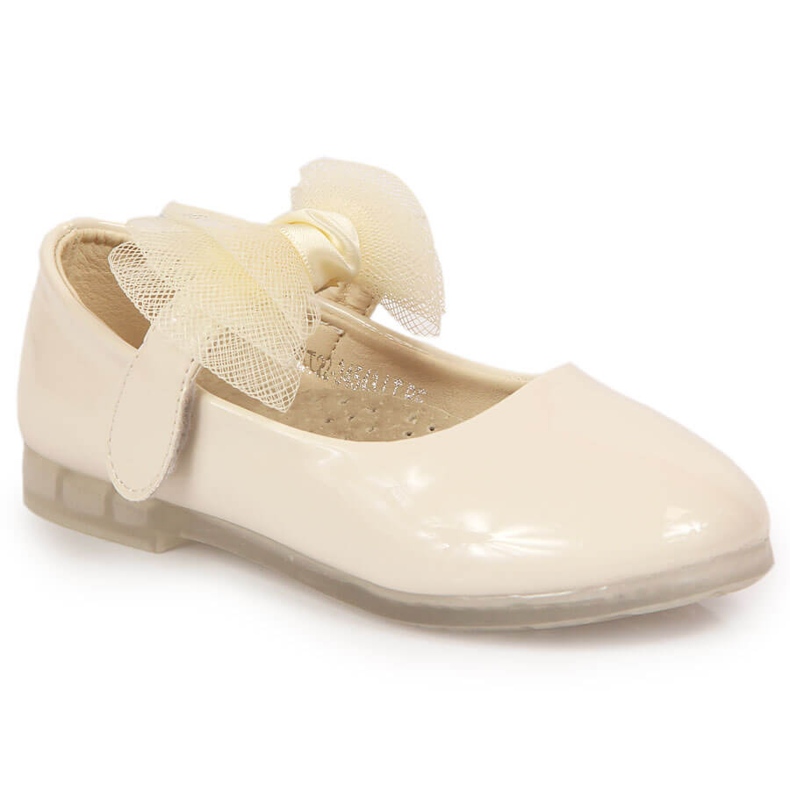 Girls' ballerinas with Velcro with a bow, beige Vinceza Girls' ballerinas with Velcro with a bow, beige Vinceza