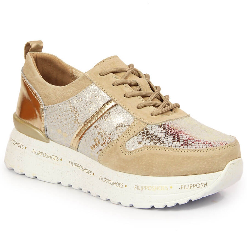 Women's leather sneakers on a beige Filippo platform
