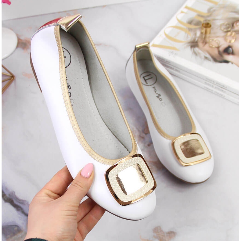 Women's white leather ballerinas Filippo