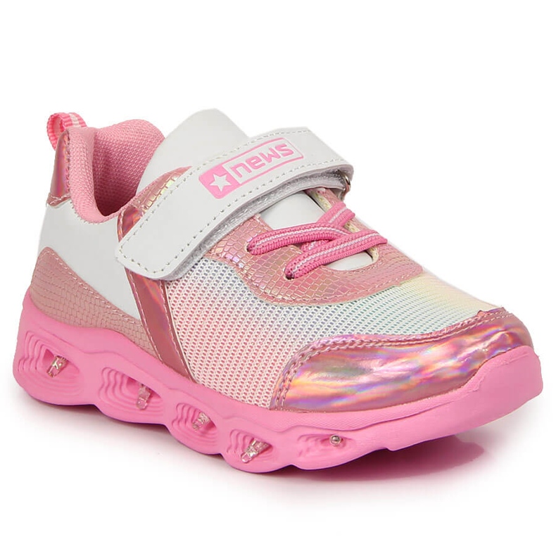 Girls sports shoes glowing soles pink NEWS white Girls sports shoes glowing soles pink NEWS white