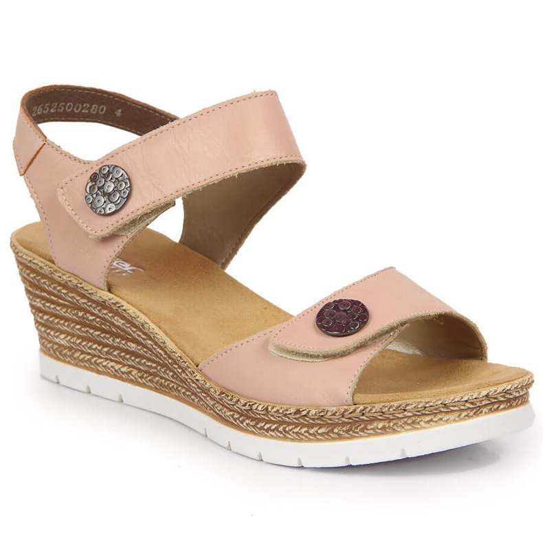 Leather sandals on a wedge heel Rieker 619B9-31 beige