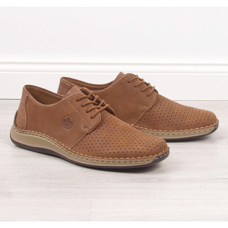 Brown openwork leather shoes for men Rieker 05226-24