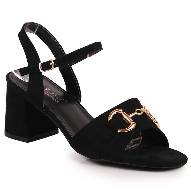 S.Barski Black women's sandals on a post with an ornament by S. Barski