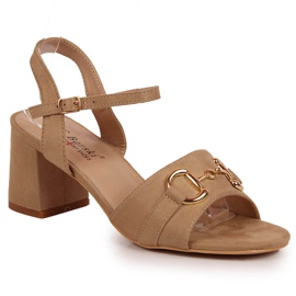 S.Barski Women's sandals on a post with beige ornaments by S. Barski