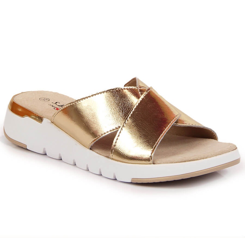 S.Barski Women's gold lacquered leather slippers S. Barski golden