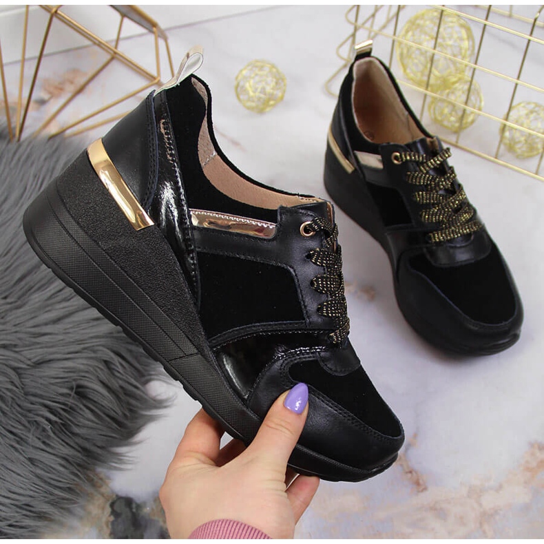 S.Barski Leather women's shoes with a wedge black S. Barski S.Barski Leather women's shoes with a wedge black S. Barski