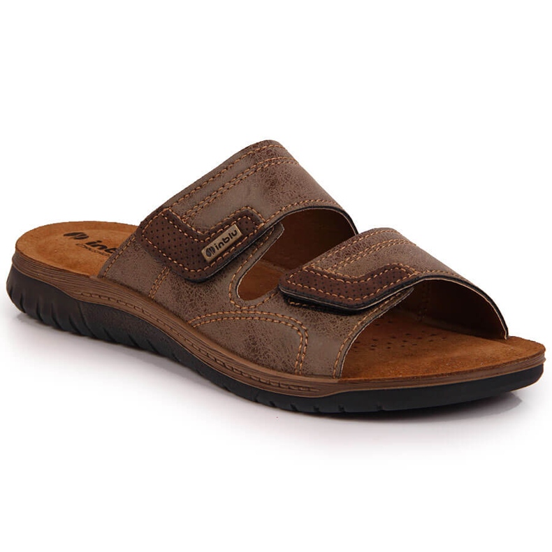 Comfortable brown Inblu men's slippers with velcro