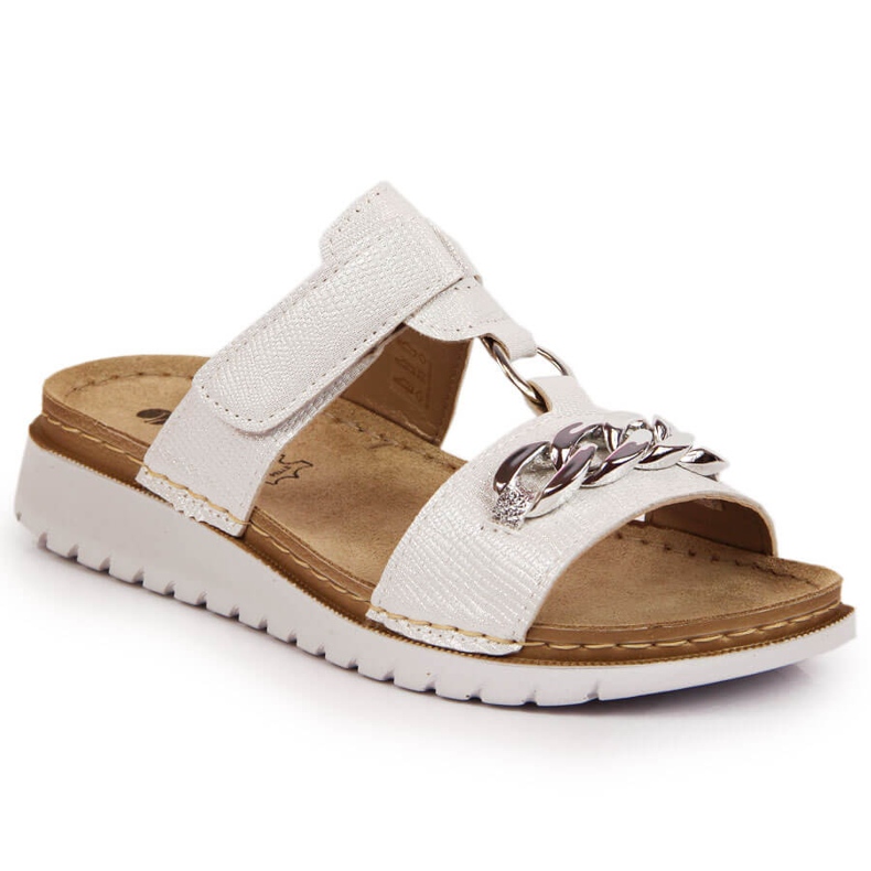 White Inblu Velcro women's slippers with a chain