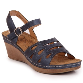 Comfortable women's sandals on a wedge heel Jezzi navy blue