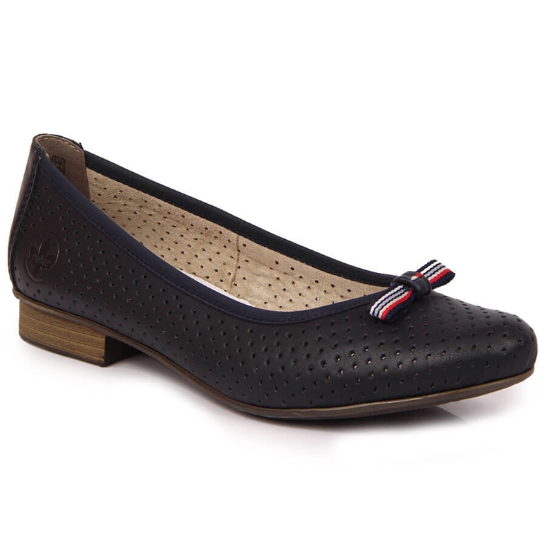Leather women's openwork navy blue ballerinas Rieker 51997-15
