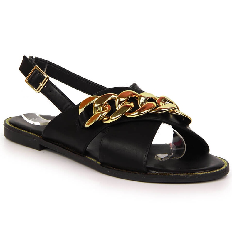 Black Vinceza women's sandals with a chain