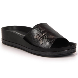 Women's black wedge slippers with a bow Vinceza