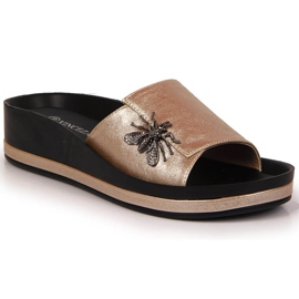 Women's gold wedge slippers with a bow tie Vinceza golden