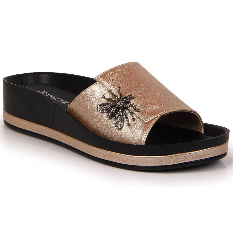 Women's gold wedge slippers with a bow tie Vinceza golden