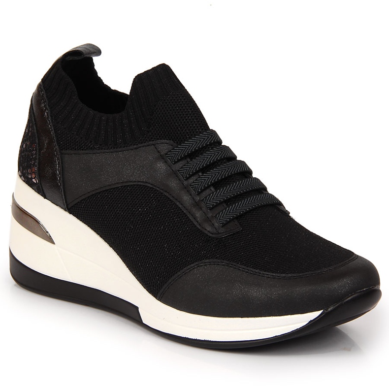 Women's black wedge shoes, slip on black Artiker