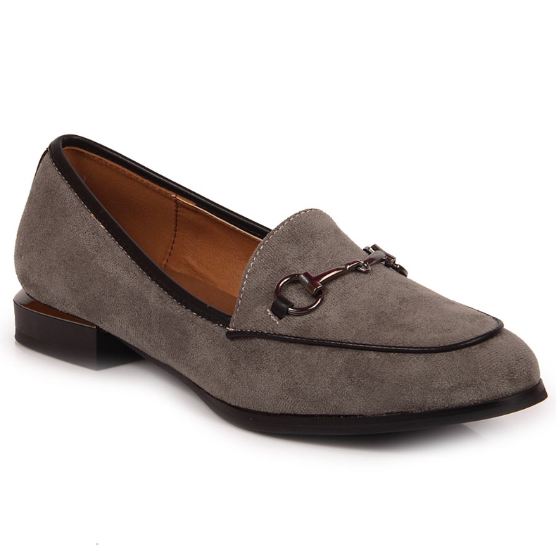 Women's low shoes moccasins with gray Jezzi decoration grey