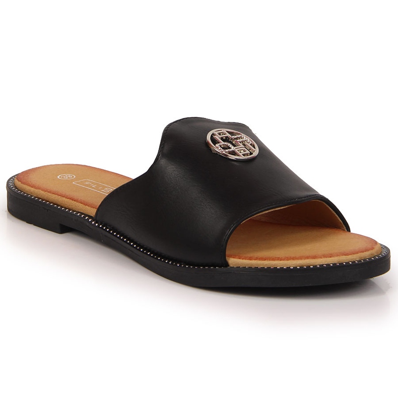 Black women's slippers with ornament black Filippo