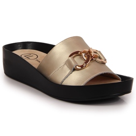 Women's leather slippers with a golden chain Filippo