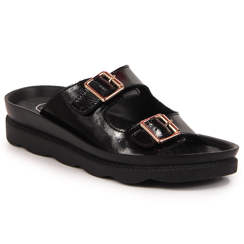 Women's leather slippers with buckles black Filippo