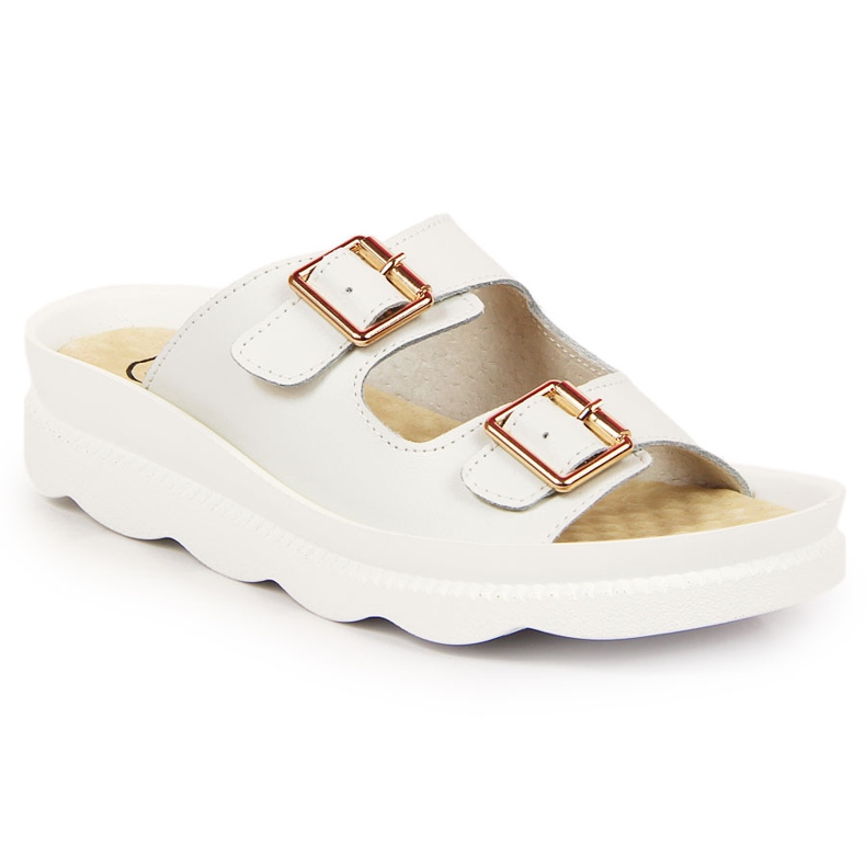 Women's leather slippers with buckles white Filippo